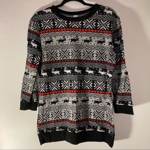 Ugly Christmas Sweatshirt Reindeer Fair Isle-Style Large EUC